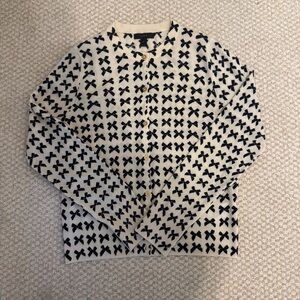 J. Crew Cream and Black Size Medium Bow Patterned Cardigan